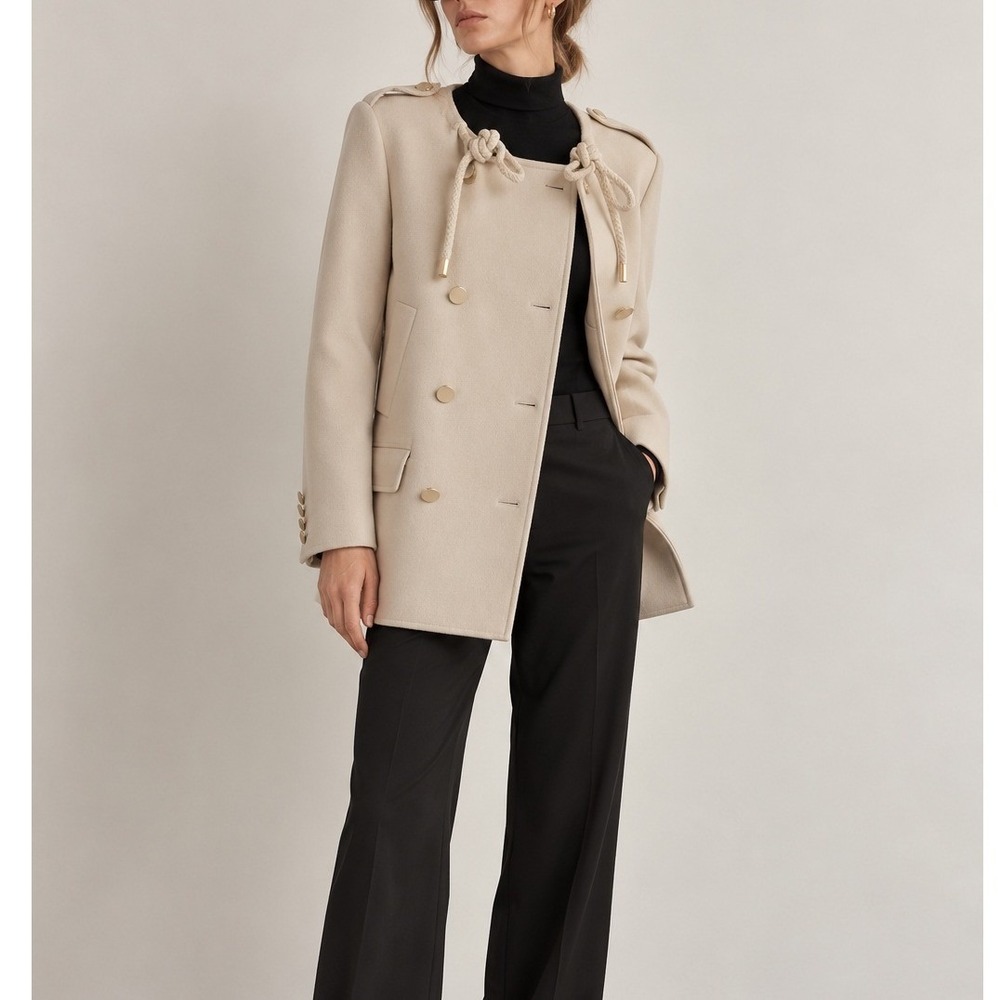 Max Mara Beige Tied Double Breasted Blazer Women's 6 Quiet Luxury Tailoring